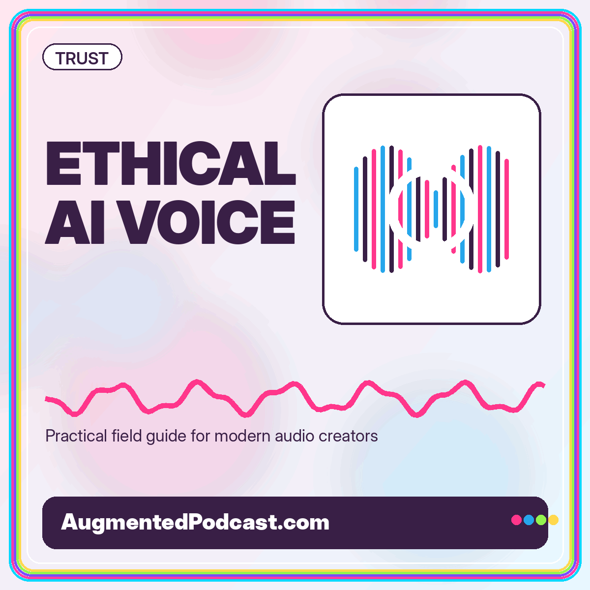 Ethical AI Voice typography card with a multicolor synthetic speech waveform