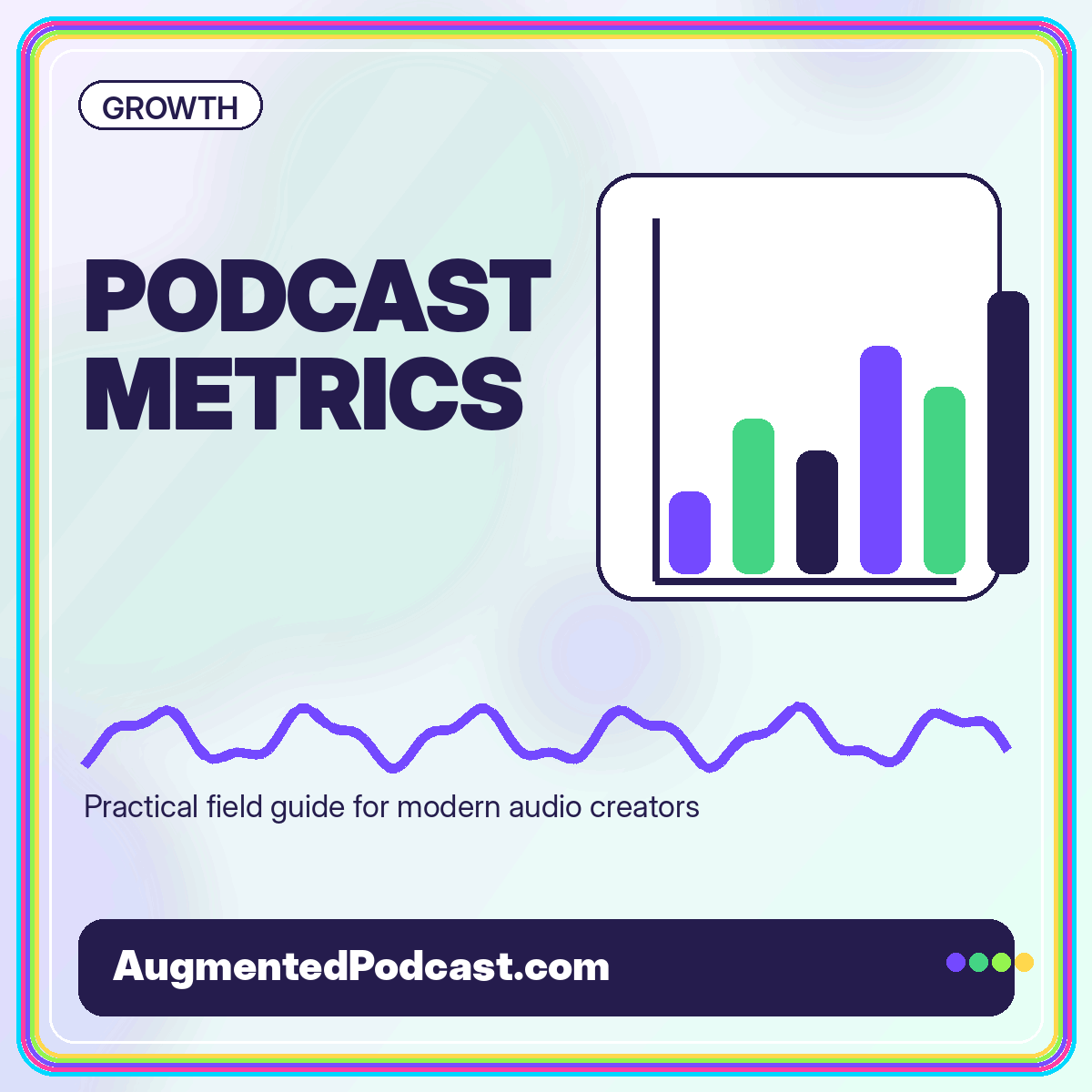 Podcast Metrics typography card with colorful analytics bars