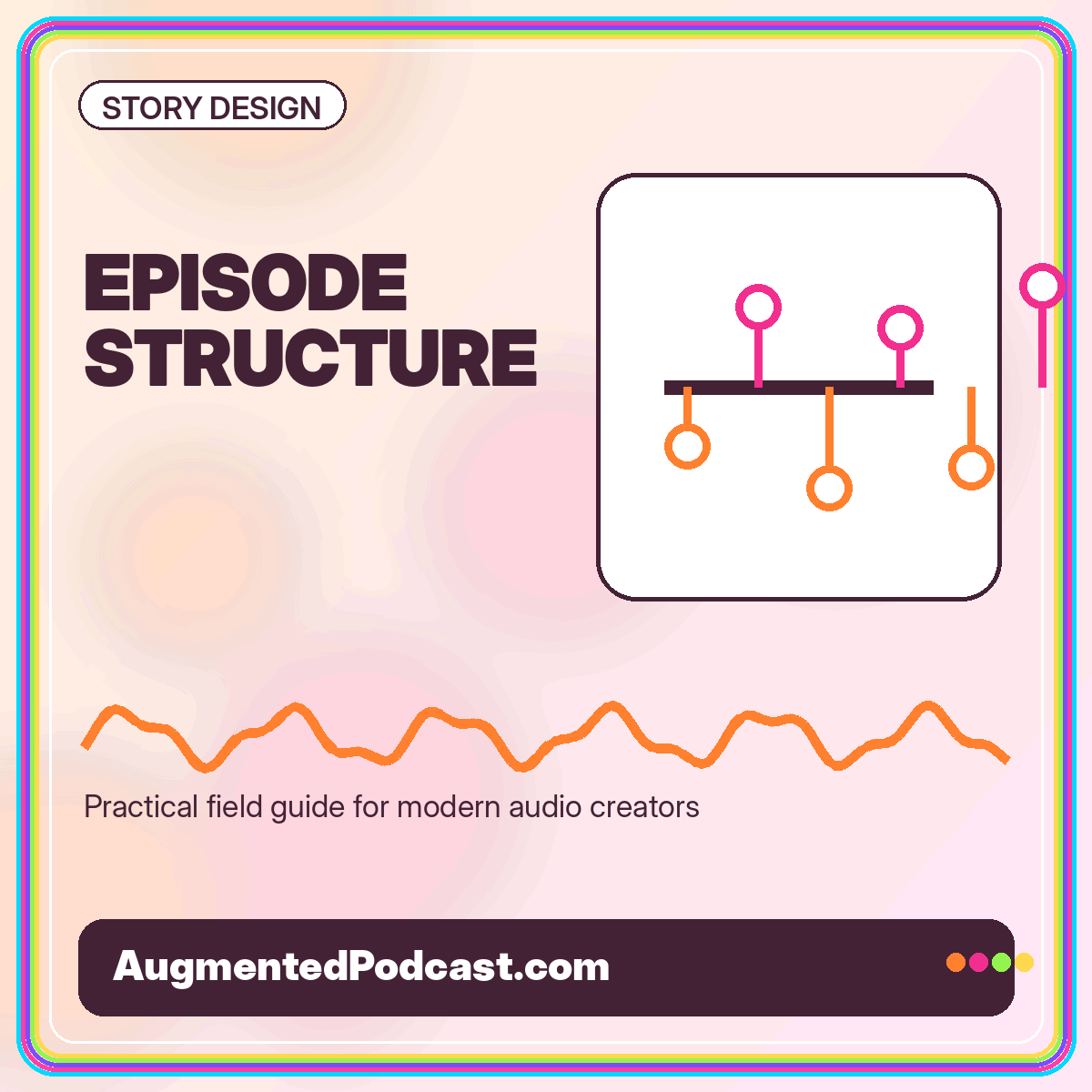 Episode Structure typography card with a colorful timeline and story nodes